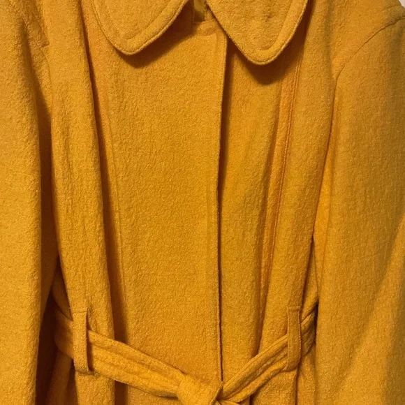 Yellow Tweed Wool 7/8 Length Sleeve Collard Coat Jacket Size US 16 - Picture 5 of 10